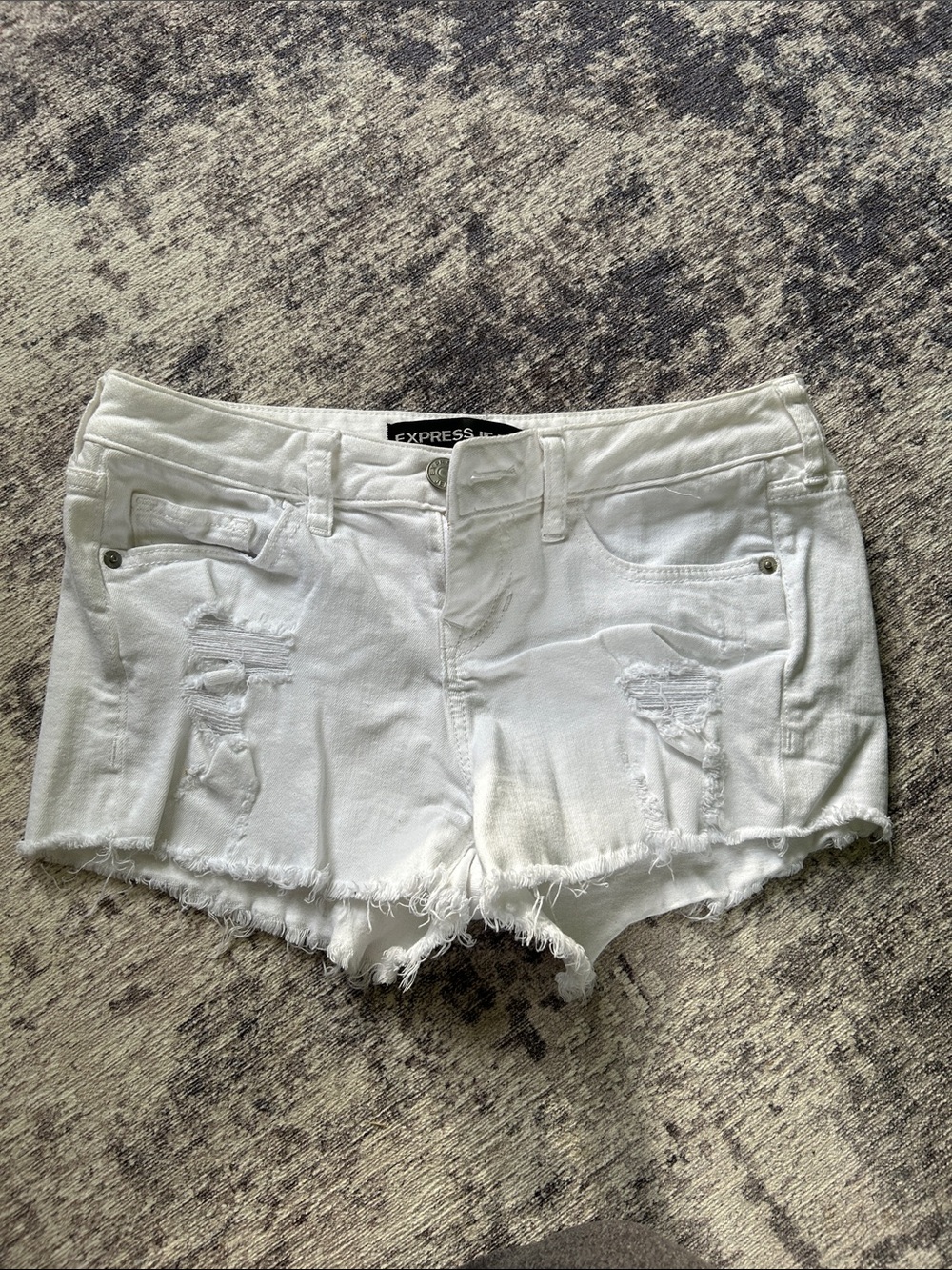 Express White Distressed Denim Shorts